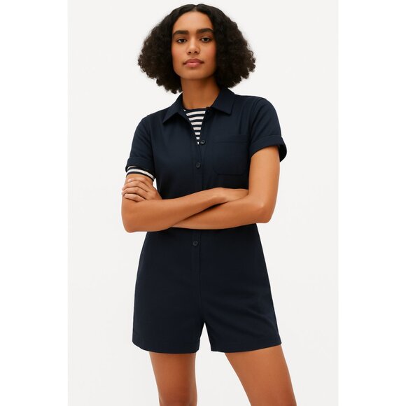 Everlane The Cotton Weave Romper Navy Blue - Picture 1 of 8